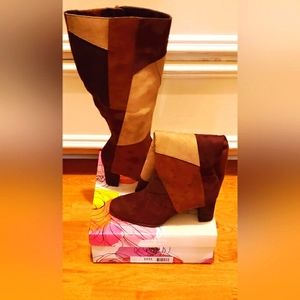 Faux suede patchwork boots